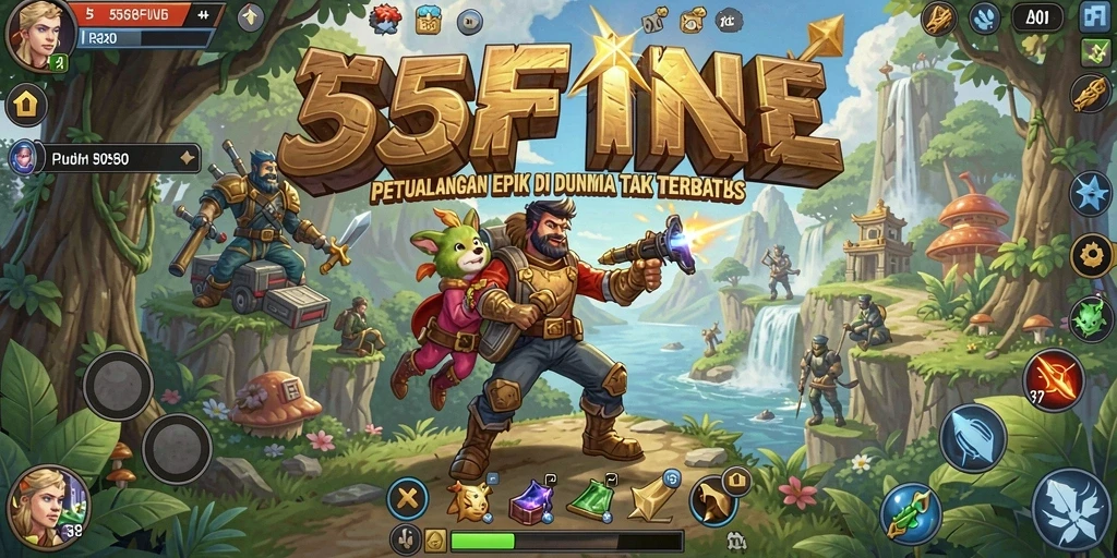 Tampilan gameplay menakjubkan dari 55FIVE saat menjelajahi dunia petualangan.