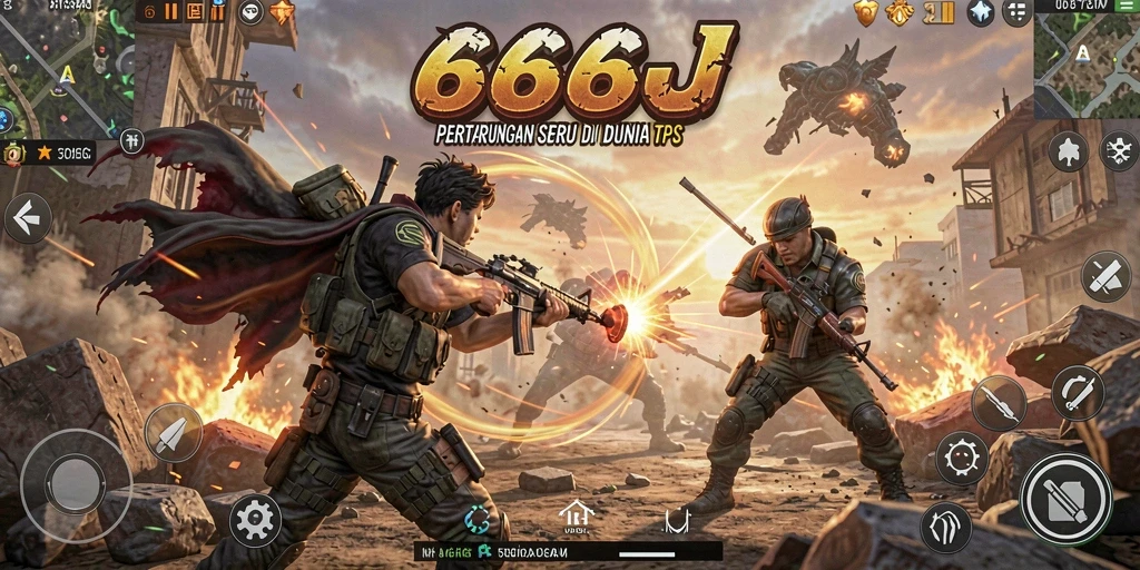 Tangkapan layar menampilkan aksi intens dari gameplay TPS 666J.