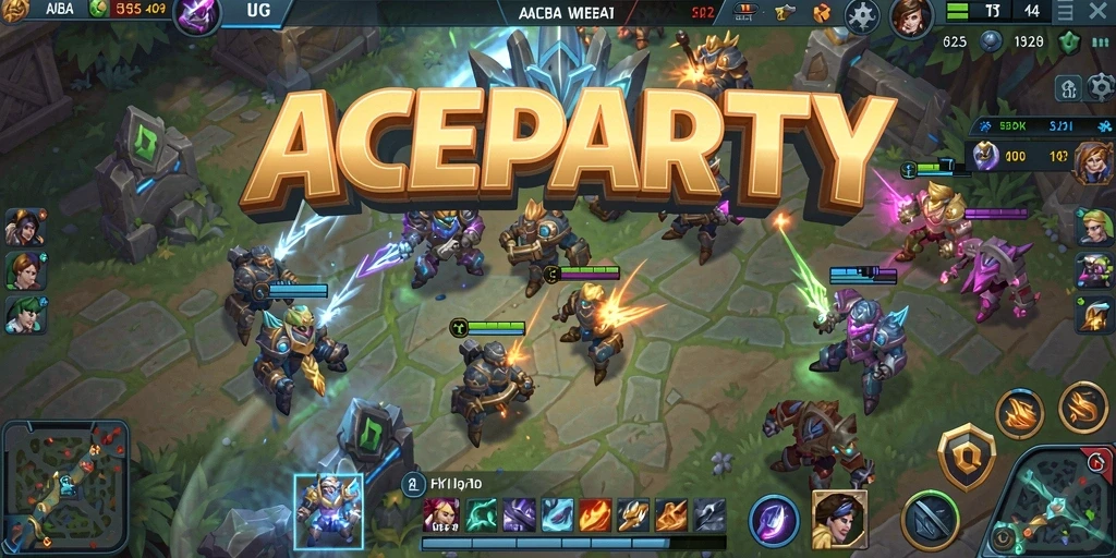 Tampilan gameplay seru dalam ACEPARTY dengan aksi MOBA yang mendebarkan.