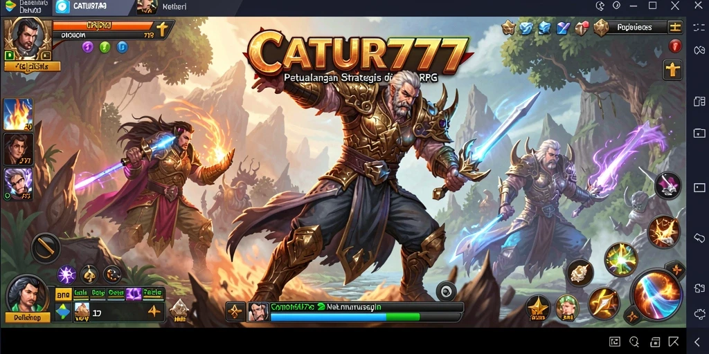 Screenshot gameplay CATUR777 menampilkan aksi pertempuran RPG yang intens.