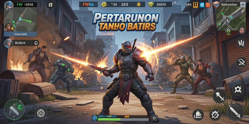 Screenshot utama FW66 menampilkan aksi pertarungan yang seru dan dinamis.