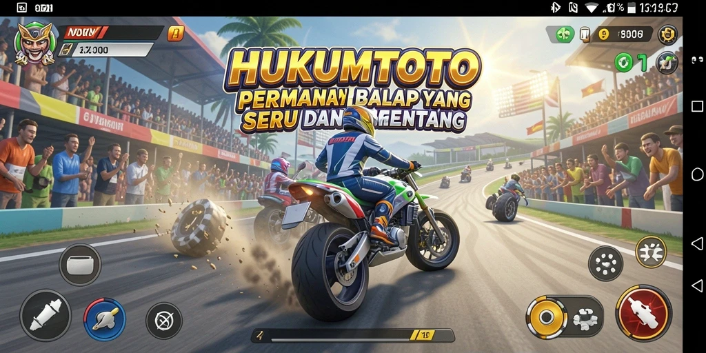 Tampilan gameplay HUKUMTOTO yang seru dan mendebarkan saat balapan.