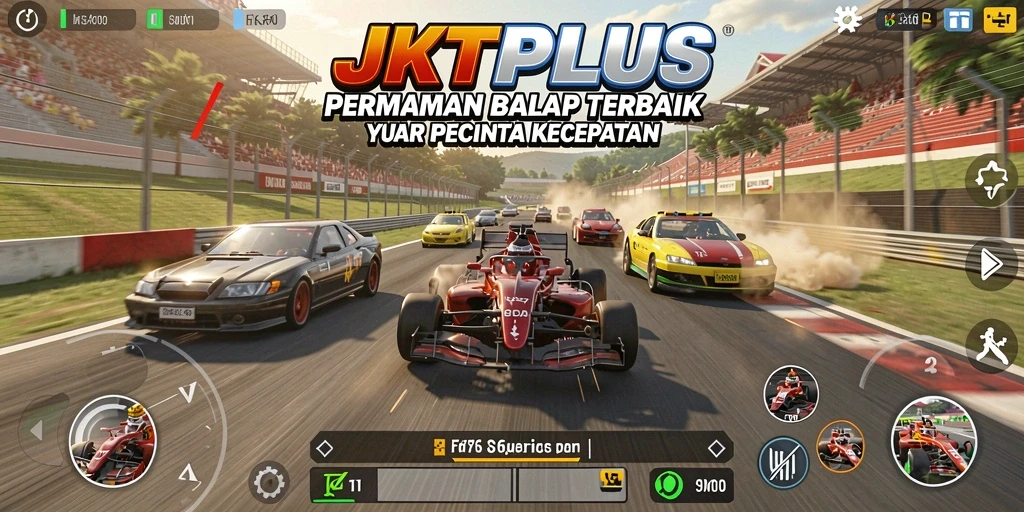 Tampilan gameplay menarik dari JKTPLUS saat berlaga di lintasan balap.