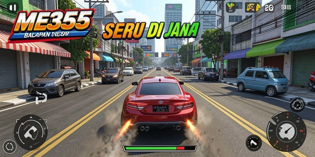 Screenshot gameplay dari balapan mendebarkan di ME355.