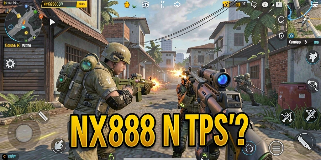 Screenshot gameplay NX888 menampilkan aksi mendebarkan dalam TPS.