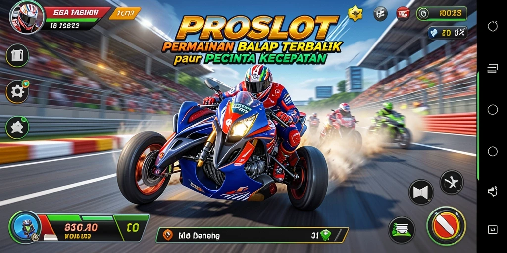 Screenshot gameplay PROSLOT dengan adegan balapan yang intens.