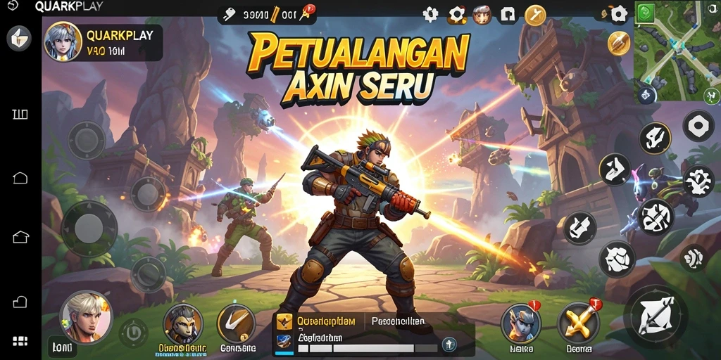 Tampilan screenshot utama QUARKPLAY menunjukkan aksi pertarungan yang mendebarkan.