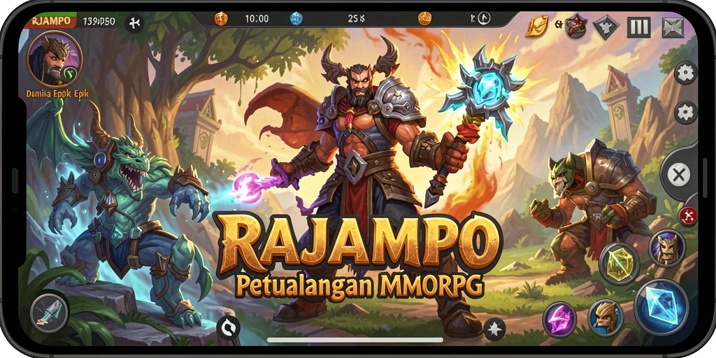 Tampilan gameplay epik RAJAMPO dengan petualangan seru di dunia MMORPG.