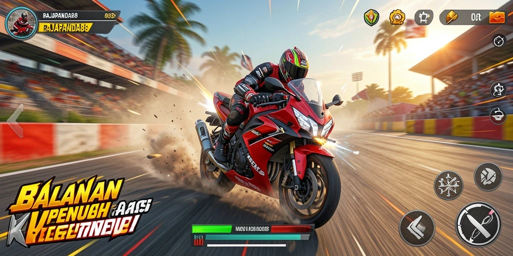 Gameplay seru RAJAPANDA88 dengan aksi balapan motor