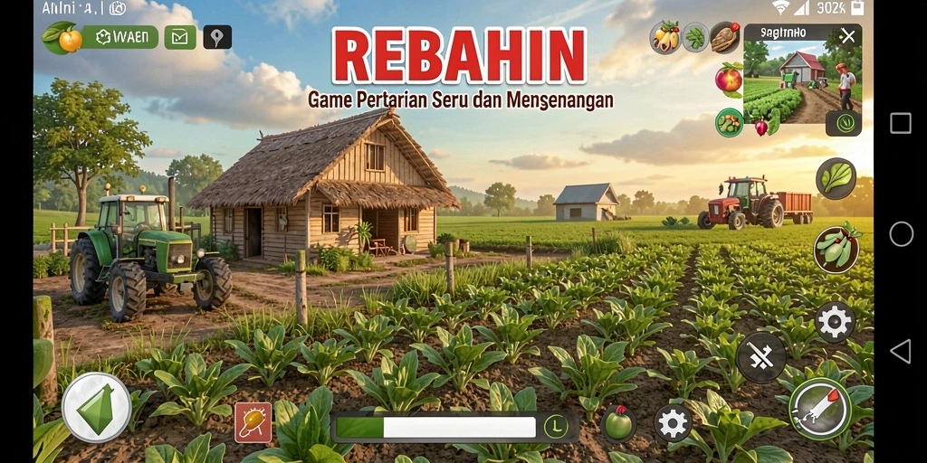 Tampilan gameplay menarik dari <strong>REBAHIN</strong> dengan aktivitas bertani yang seru.