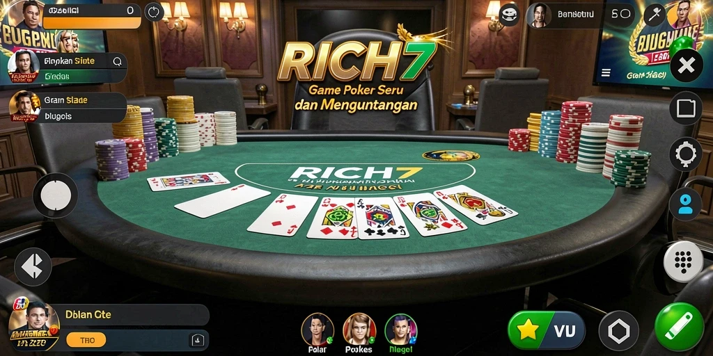 Screenshot RICH7 menampilkan gameplay Poker yang mendebarkan.